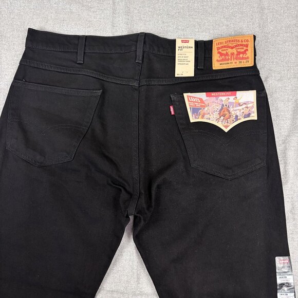 Levis Mens Black Western Fit Jeans W38 L29 Stretch Black  Denim - Picture 5 of 15